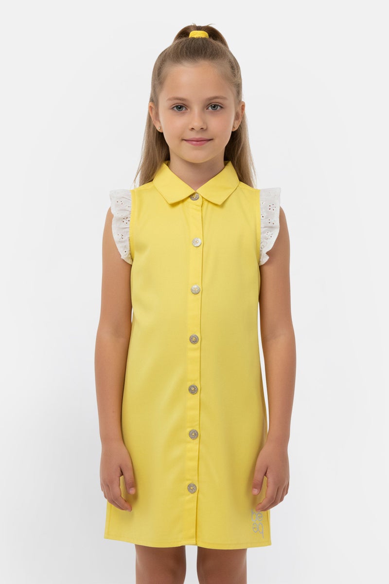 bebe Kids Girl Embroidered Logo Dress With Scrunchie, Yellow - Image 1