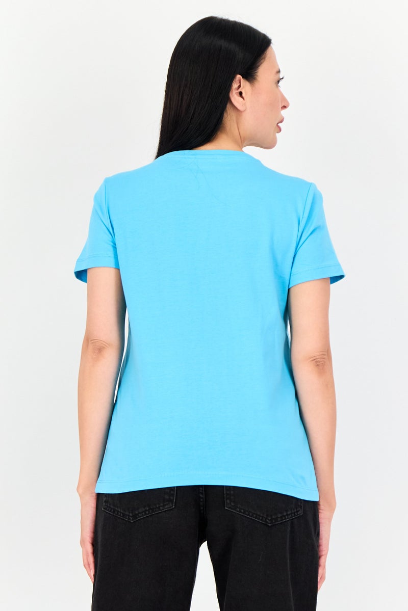 ONLY Women Crew Neck Short Sleeves Graphic Print T-shirts, Blue - Image 4