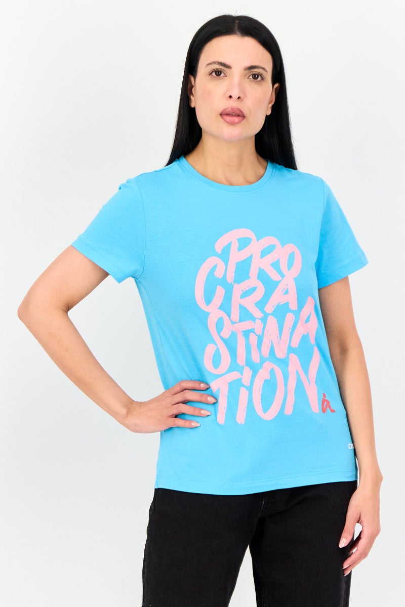 ONLY Women Crew Neck Short Sleeves Graphic Print T-shirts, Blue - Image 2