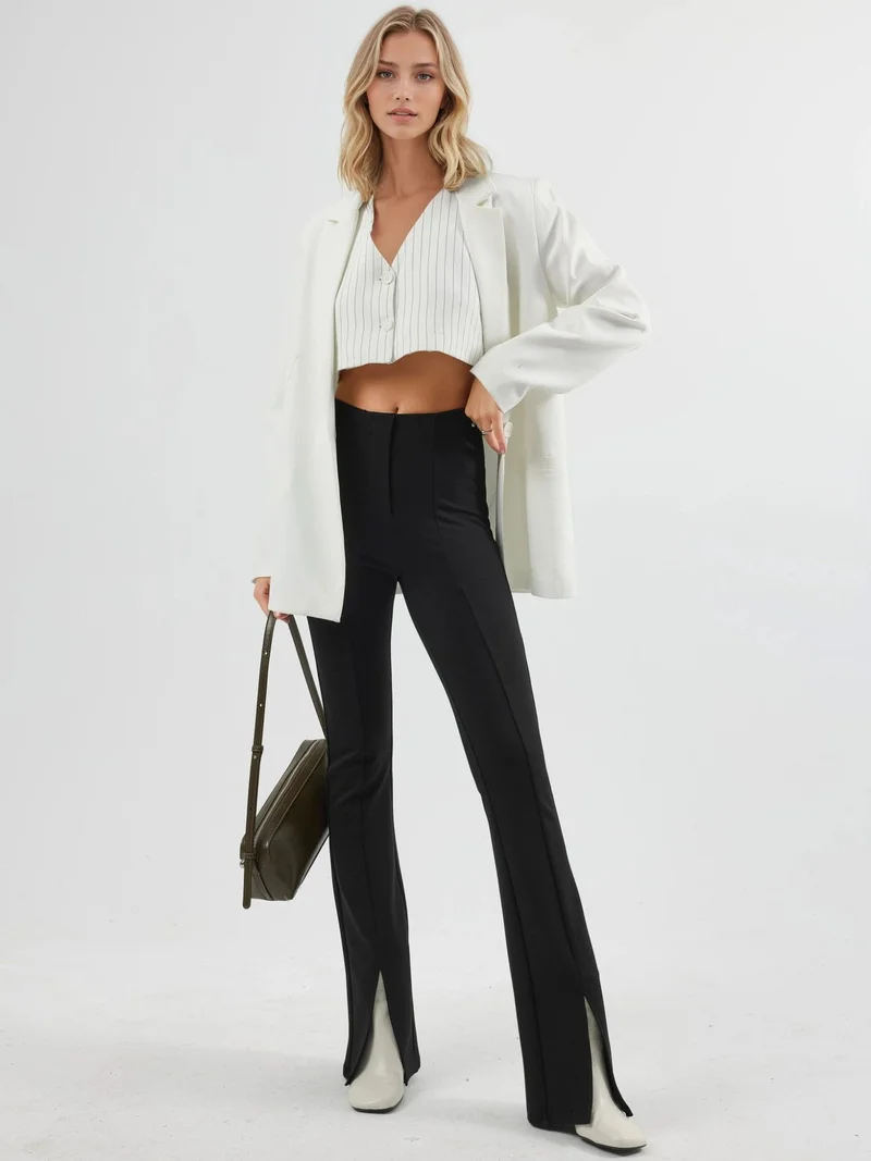 Busem Black BUSEM High Waist Slit Detailed Flare Leggings for Women | Best Price UAE