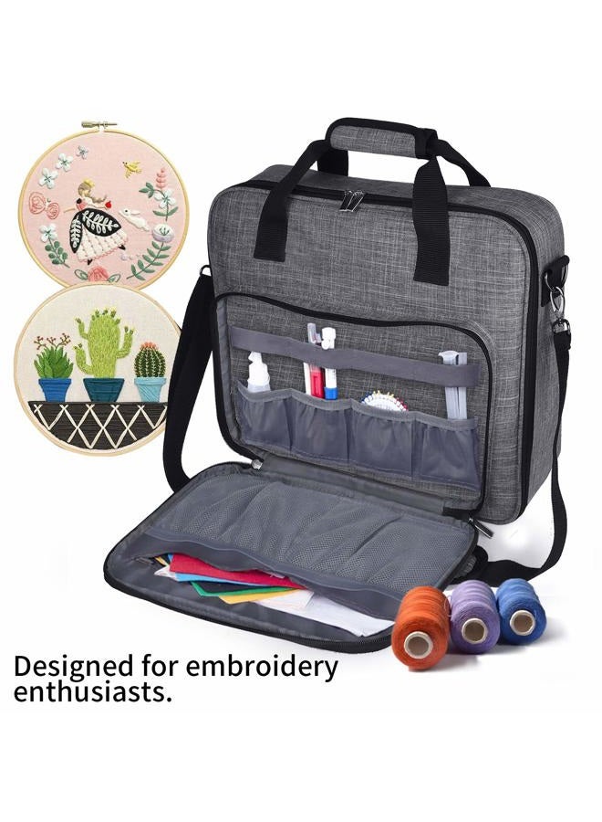 BAGLHER Embroidery Bag Organizer, Multiple Pockets for Embroidery Kit and Cross Stitch Supplies, Cross Stitch Travel Bag with Handles and Shoulder Strap (Bag Only) Gray - Image 3