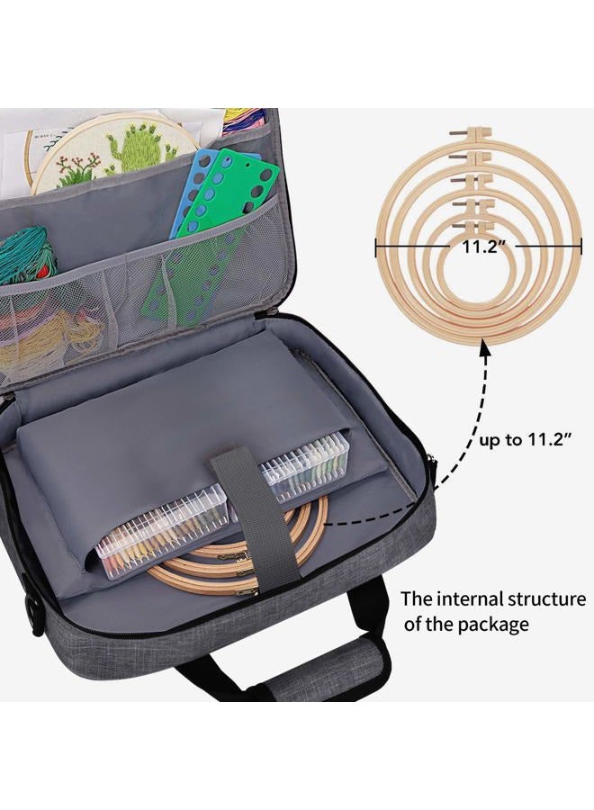 BAGLHER Embroidery Bag Organizer, Multiple Pockets for Embroidery Kit and Cross Stitch Supplies, Cross Stitch Travel Bag with Handles and Shoulder Strap (Bag Only) Gray - Image 2