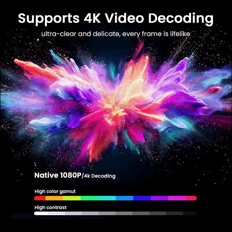 HAPPRUN 1500 ANSI Smart Projector - 4K Full HD Home Theater with Built-in Apps, Dolby Sound, WiFi & Bluetooth - Image 3
