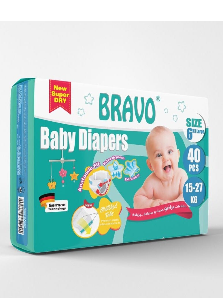 Baby Diapers, Size 6 - xxl, 15- 27 Kg- 40 Pieces