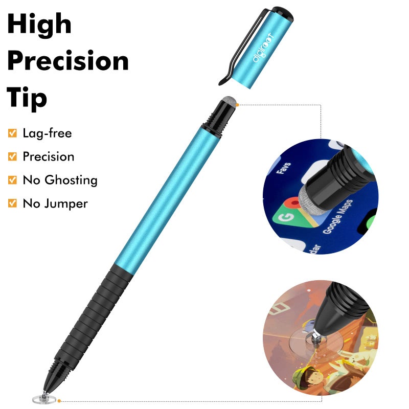Digiroot Universal Stylus,[2-in-1] Disc Stylus Pens for All Touch Screens Cell Phones, iPad, Tablets, Laptops with 6 Replacement Tips(4 Discs, 2 Fiber Tips Included) - (Blue) - Image 5