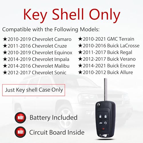 MechanMagic Key Fob Case Cover Replacement Fits for Chevy Cruze Camaro Impala Equinox GMC Terrain Buick Regal Lacrosse 2010 2011 2012 2013 2014 2015-2017 Keyless Entry Remote Control Key Fob Shell - Image 2