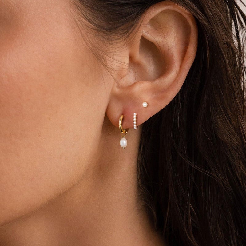 VRIUA Pearl Earrings for Women - 14K Gold Plated Stacks Earring Dainty Pearl Drop Earrings Set Hypoallergenic Earring for Women Trendy Jewelry - Image 2
