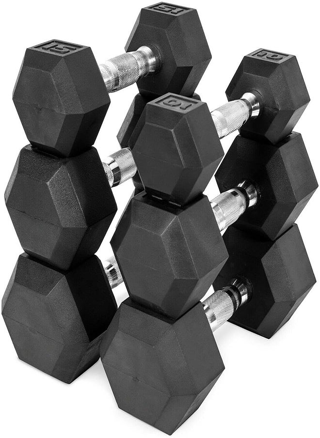 Miracle Fitness Rubber Hex Dumbbells – Solid Cast Iron Core Rubber Coated Head Dumbbell Weights for Exercises at Home and Commercial Gym – 15 Kg – Sold in Pair (2 Pcs)  - Image 3