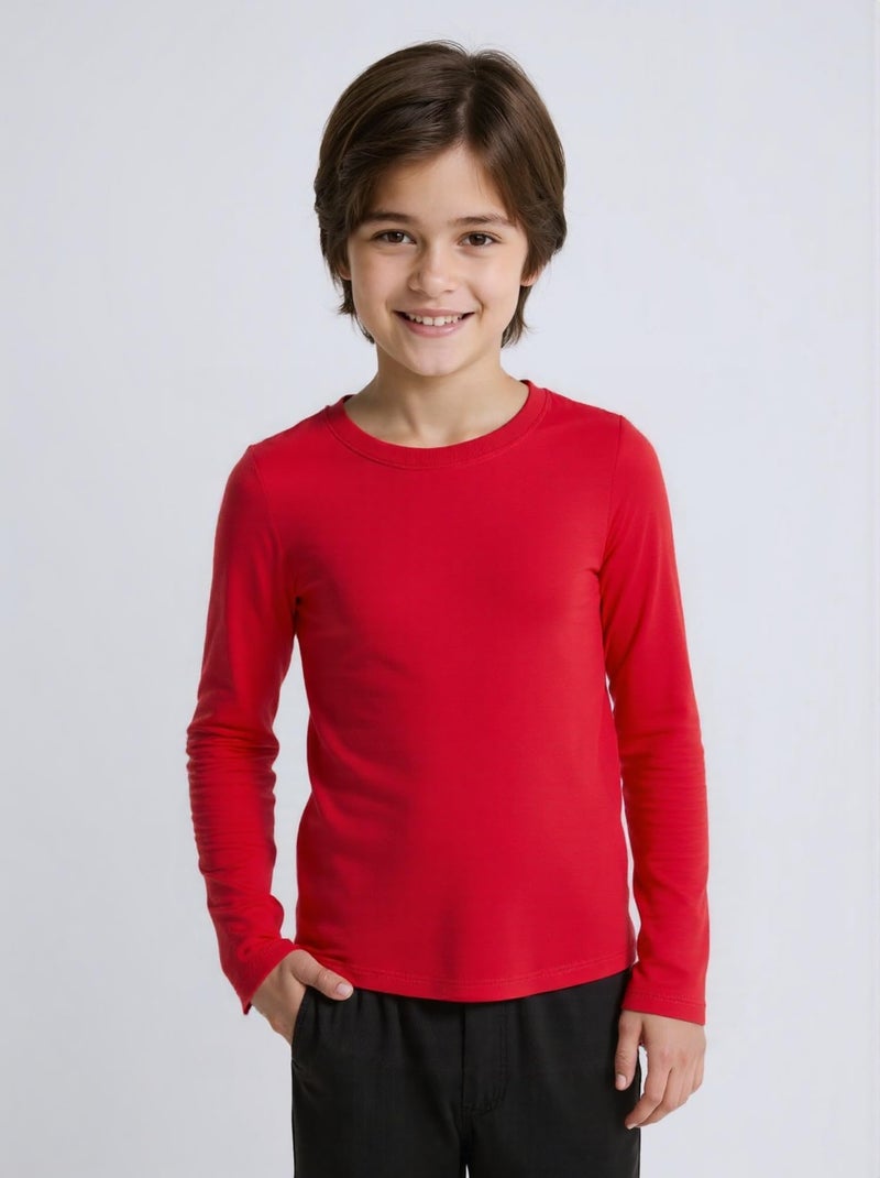 Huata Boys Girls Long Sleeve T-Shirt Unisex Crewneck Tee 2 Packs(Red,7) - Image 2