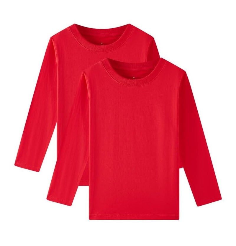 Huata Boys Girls Long Sleeve T-Shirt Unisex Crewneck Tee 2 Packs(Red,7) - Image 1