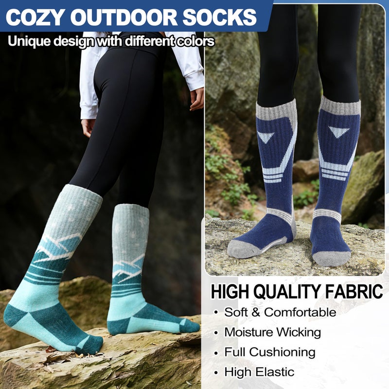 Sandsuced Merino Wool Ski Socks for Mens Womens Winter Thermal Warm Thick Knee High Snowboarding Skiing Socks for Cold Weather 3 Pairs Gifts Stocking Stuffers(Red/Green/Deep Blue,L) - Image 4