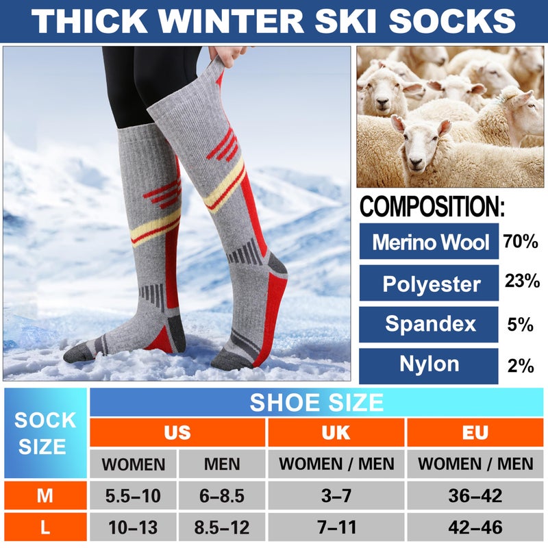 Sandsuced Merino Wool Ski Socks for Mens Womens Winter Thermal Warm Thick Knee High Snowboarding Skiing Socks for Cold Weather 3 Pairs Gifts Stocking Stuffers(Red/Green/Deep Blue,L) - Image 5
