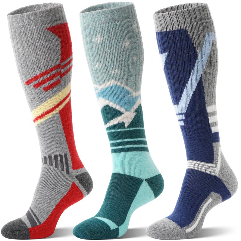 Sandsuced Merino Wool Ski Socks for Mens Womens Winter Thermal Warm Thick Knee High Snowboarding Skiing Socks for Cold Weather 3 Pairs Gifts Stocking Stuffers(Red/Green/Deep Blue,L) - Image 1
