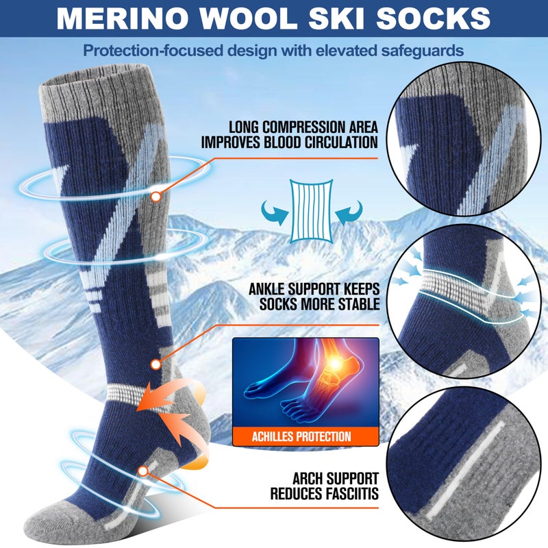 Sandsuced Merino Wool Ski Socks for Mens Womens Winter Thermal Warm Thick Knee High Snowboarding Skiing Socks for Cold Weather 3 Pairs Gifts Stocking Stuffers(Red/Green/Deep Blue,L) - Image 3