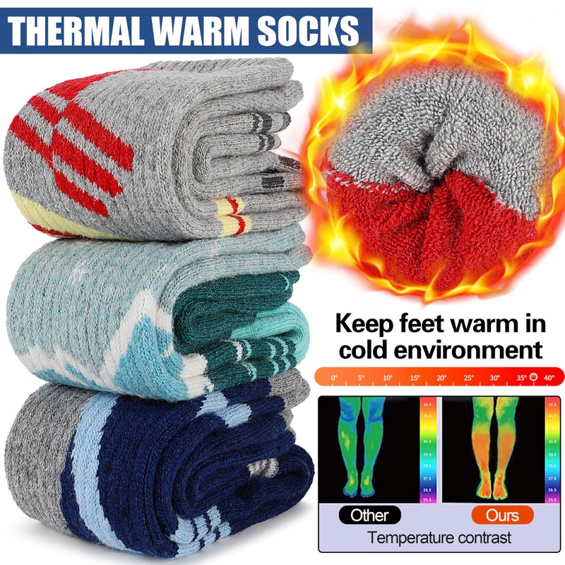 Sandsuced Merino Wool Ski Socks for Mens Womens Winter Thermal Warm Thick Knee High Snowboarding Skiing Socks for Cold Weather 3 Pairs Gifts Stocking Stuffers(Red/Green/Deep Blue,L) - Image 2