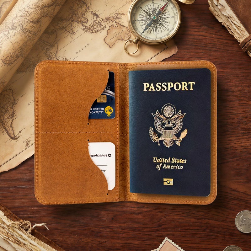 Dipelle Di Pelle™ Handmade Genuine Leather Travel Wallet & Passport Holder – Slim Full-Grain Leather Passport Case with Card Slots and Document Pocket – Unisex Design (Havan) - Image 3
