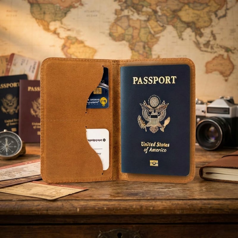 Dipelle Di Pelle™ Handmade Genuine Leather Travel Wallet & Passport Holder – Slim Full-Grain Leather Passport Case with Card Slots and Document Pocket – Unisex Design (Havan) - Image 4