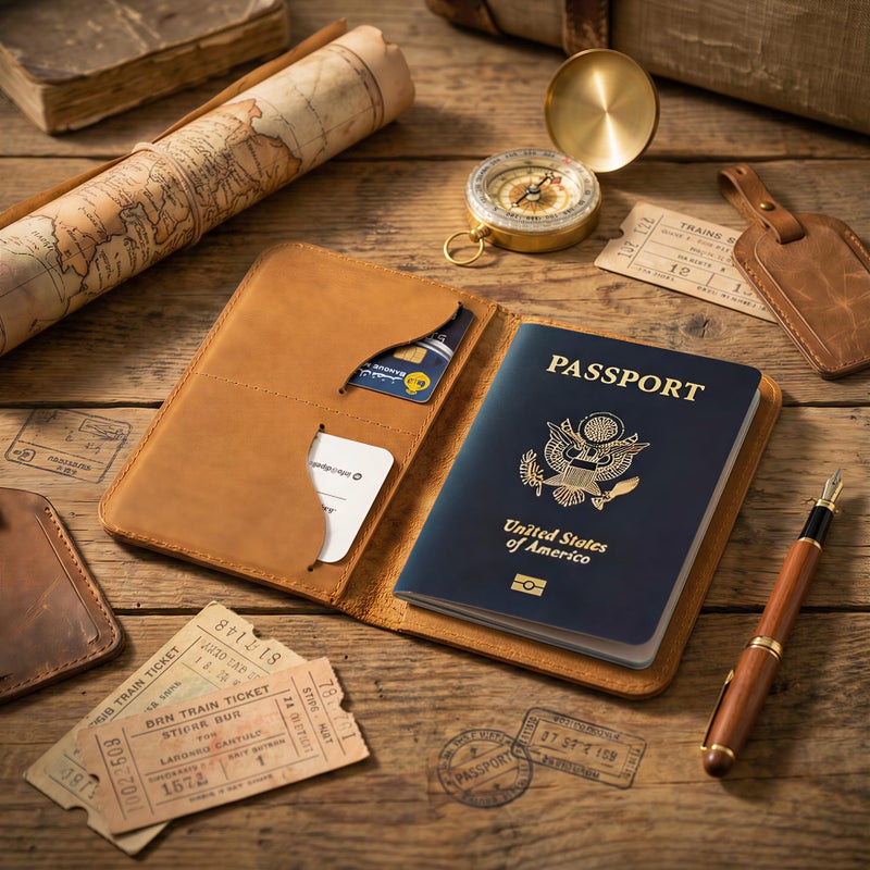Dipelle Di Pelle™ Handmade Genuine Leather Travel Wallet & Passport Holder – Slim Full-Grain Leather Passport Case with Card Slots and Document Pocket – Unisex Design (Havan) - Image 2