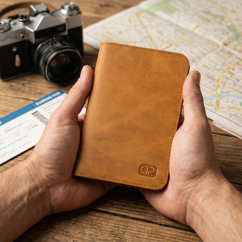 Dipelle Di Pelle™ Handmade Genuine Leather Travel Wallet & Passport Holder – Slim Full-Grain Leather Passport Case with Card Slots and Document Pocket – Unisex Design (Havan) - Image 5