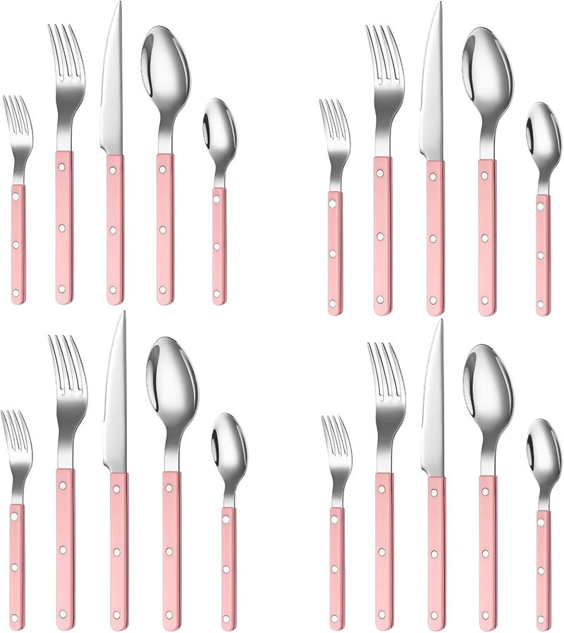 Khen Cutlery Set of 20 188 Stainless Steel Flatware Modern Silverware for Home Kitchen Dining  Table Setting for 4  Stainless Steel Dishwasher Safe Lightweight  Ergonomic Design Gift  Pink - Image 2
