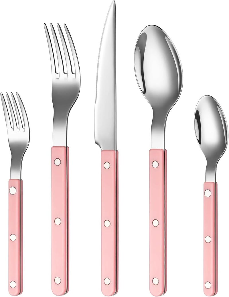 Khen Cutlery Set of 20 188 Stainless Steel Flatware Modern Silverware for Home Kitchen Dining  Table Setting for 4  Stainless Steel Dishwasher Safe Lightweight  Ergonomic Design Gift  Pink - Image 1