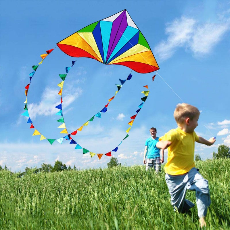 Honbo Large Delta Kite for Kids & Adults,Extremely Easy to Fly Kite for Beach Trip,String Line Included,with Colorful Colors Tail,Perfect for Beginners, - Image 5