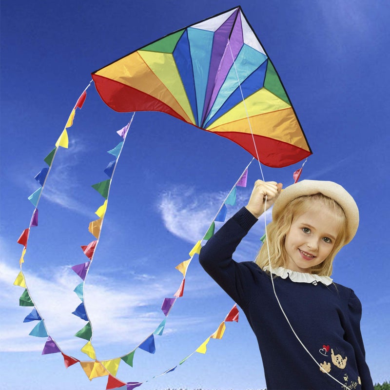 Honbo Large Delta Kite for Kids & Adults,Extremely Easy to Fly Kite for Beach Trip,String Line Included,with Colorful Colors Tail,Perfect for Beginners, - Image 2