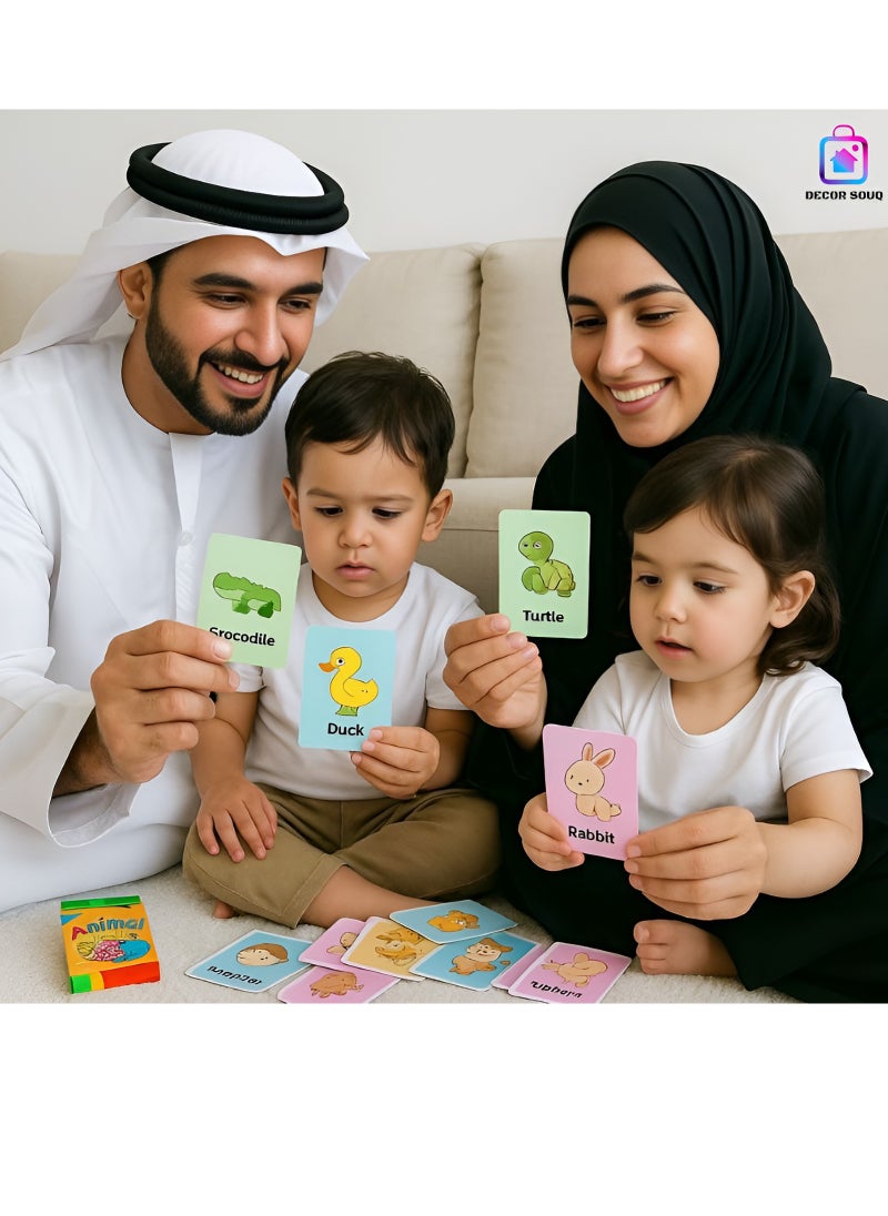 DECOR SOUQ 36 Animal-Themed Flashcards for Kids - Features Vibrant Illustrations of Diverse Wildlife - Educational Tool for Early Learning & Vocabulary Building - Sturdy and Easy-to-Handle Design for Toddlers and Preschoolers - Perfect for Home, School or Travel - Interactive and Engaging Activities for Fun Learning Experience  - Image 1