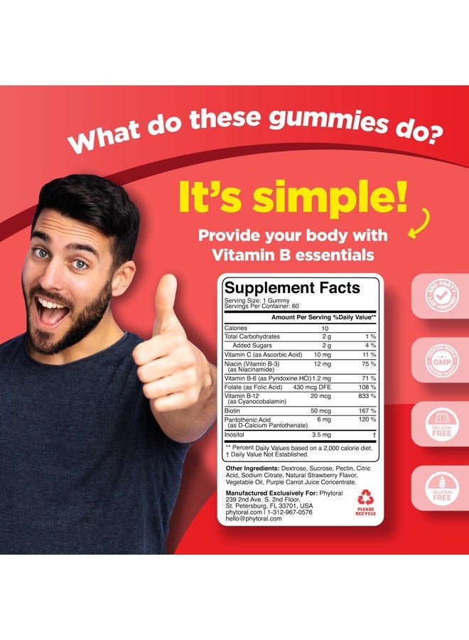 Phytoral Vitamin B Complex Gummies for Adults - Natural Energy Gummies with Vegan B Complex Vitamins for Energy Boost Eye Care and Brain Focus Aid -Super Vitamin B Complex Gummy Vitamins for Adults and Kids - Image 2