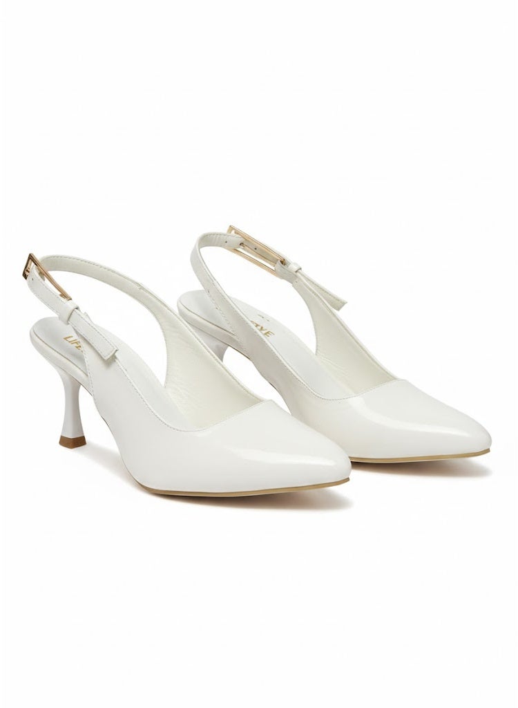 لايف ستيلاش  أحذية كعب جلدية بأبزيم أنيقة F-609 - ابيض - Image 2