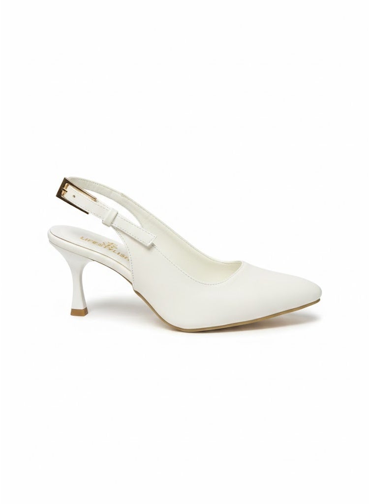 لايف ستيلاش  أحذية كعب جلدية بأبزيم أنيقة F-609 - ابيض - Image 3
