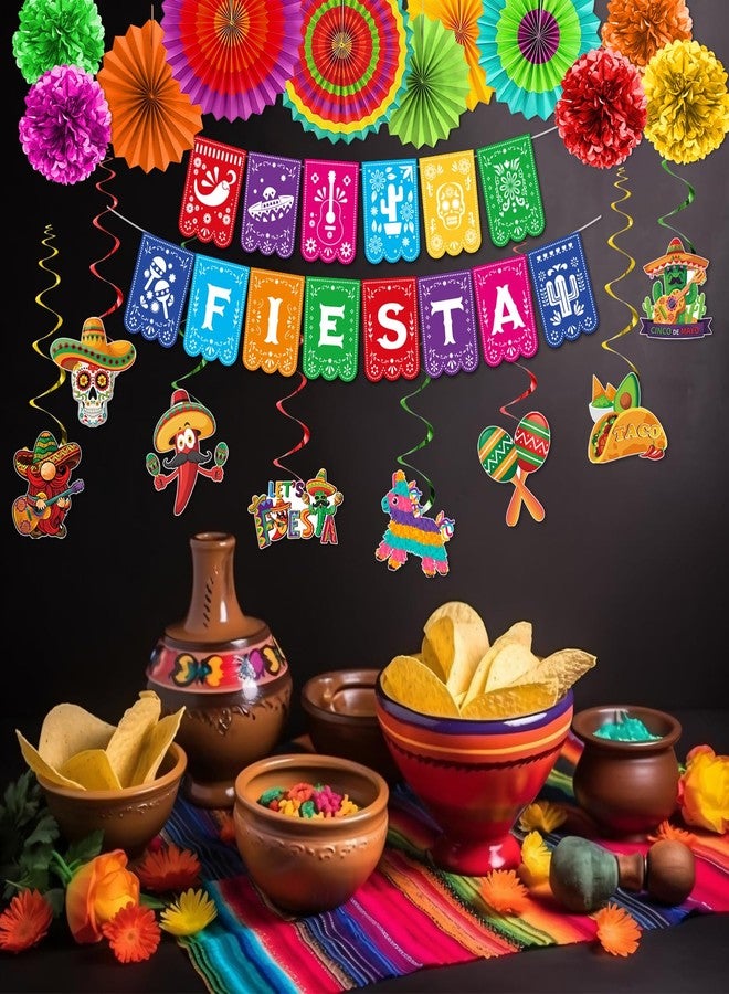 Biswiter Cinco De Mayo Party Decorations, Preassembly Mexican Themed Fiesta Party Banner Decorations with Pinata Hanging Swirls, Fiesta Party Decor Supply - Image 2