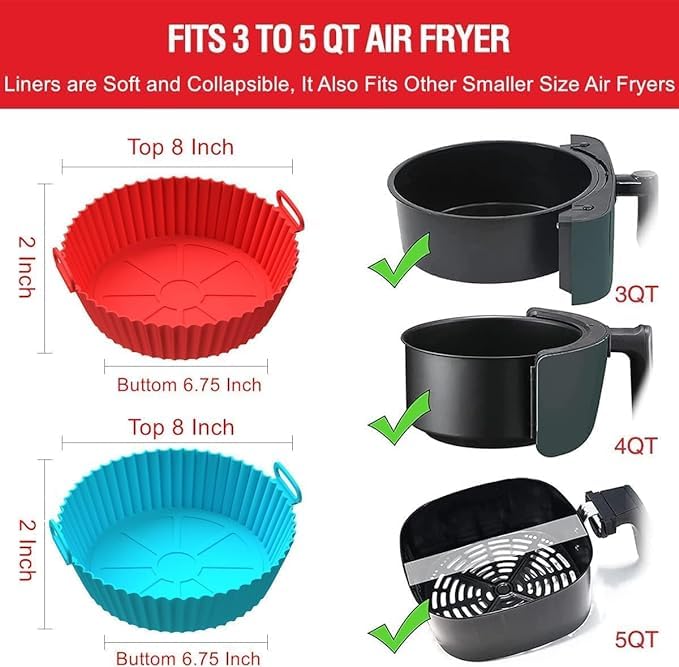 CHITDAX Air Fryer Silicone Pot Square Liners Reusable NonStick Basket Baking Tray Heat Resistant Airfryer Oven Accessories Grill Pan for Healthy Cooking Multi Color 5PCS - Image 4