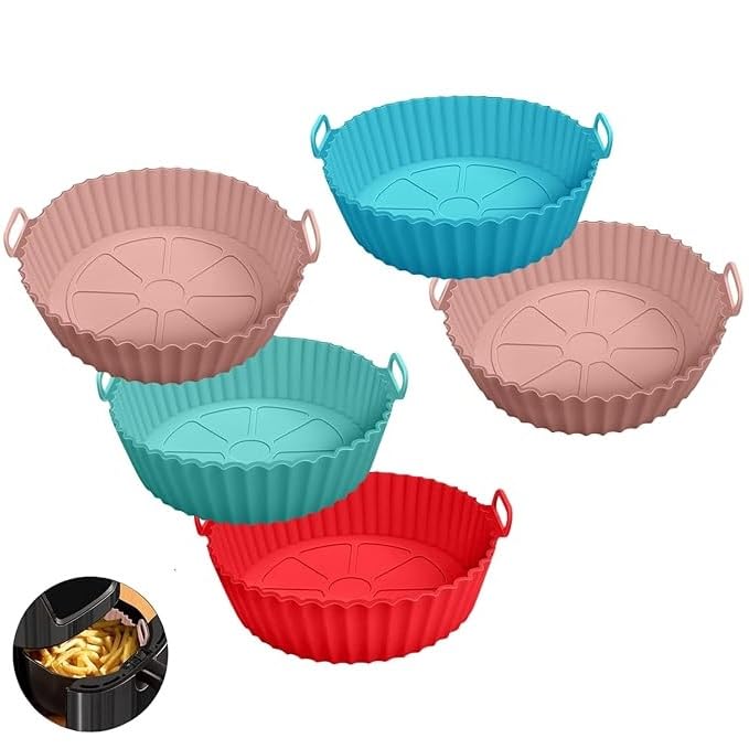 CHITDAX Air Fryer Silicone Pot Square Liners Reusable NonStick Basket Baking Tray Heat Resistant Airfryer Oven Accessories Grill Pan for Healthy Cooking Multi Color 5PCS - Image 1