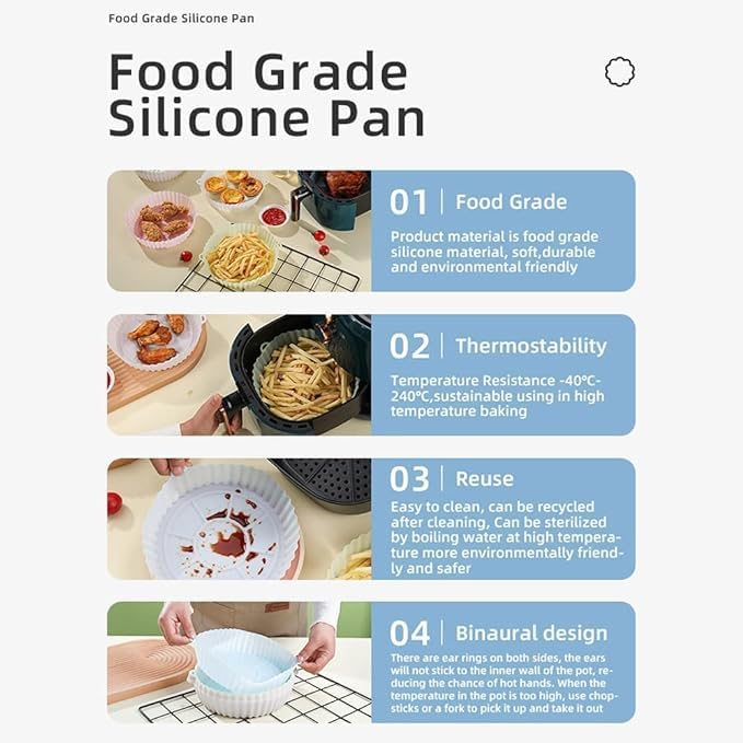 CHITDAX Air Fryer Silicone Pot Square Liners Reusable NonStick Basket Baking Tray Heat Resistant Airfryer Oven Accessories Grill Pan for Healthy Cooking Multi Color 5PCS - Image 5