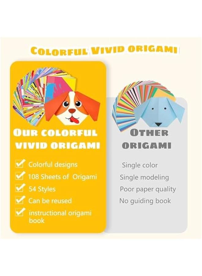 Captaintech Origami Paper,108 Origami Paper Kit, Origami Kit For Kids Ages 8-12, Origami Book 54 Colored Projects, Arts And Crafts For School Class Craft Lessons  Gifts For Boys & Girls - Image 4