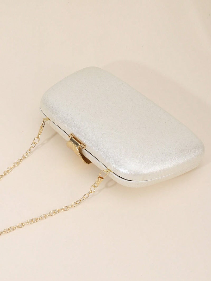 Elegant Women’s Light Gold Evening Clutch with Leaf Accent and Luxury Chain – Perfect for Special Occasions - Image 4