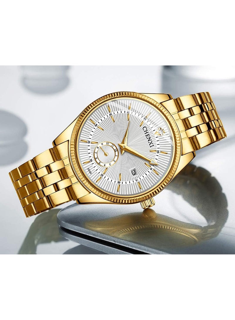 Chenxi ساعة يد أنالوج كوارتز للرجال - ساعة كلاسيكية من الفولاذ المقاوم للصدأ مع عقارب مضيئة، عرض التاريخ، مقاومة للماء 3ATM، ساعة ذهبية للأعمال والكاجوال للرجال - Image 4