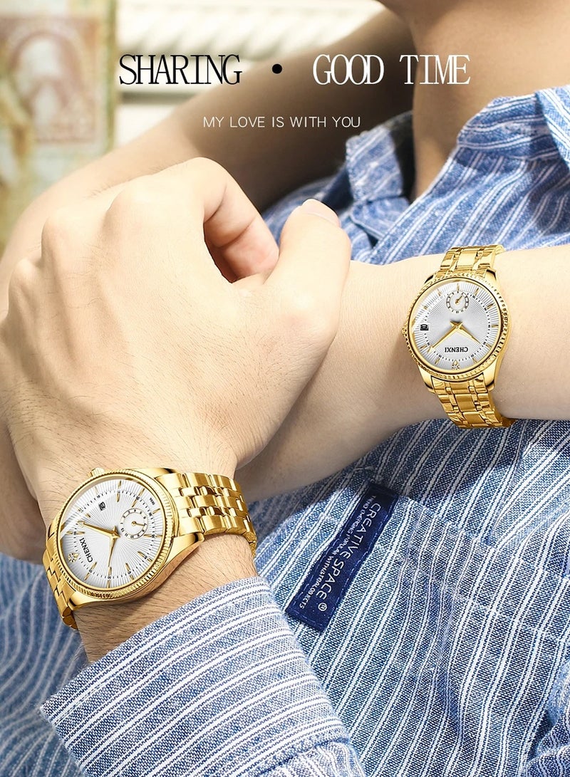 Chenxi ساعة يد أنالوج كوارتز للرجال - ساعة كلاسيكية من الفولاذ المقاوم للصدأ مع عقارب مضيئة، عرض التاريخ، مقاومة للماء 3ATM، ساعة ذهبية للأعمال والكاجوال للرجال - Image 5