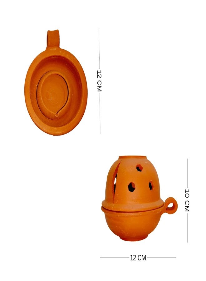 Himavat Handmade Terracotta Non Stop Diya Butter| Oil Diya with Dome | Clay Oil Lamp with Star Cut Out Lid | Traditional Decorative Diyaa for Diwali, Puja, Home Décor, Gifting (Pack of 1) - Image 3