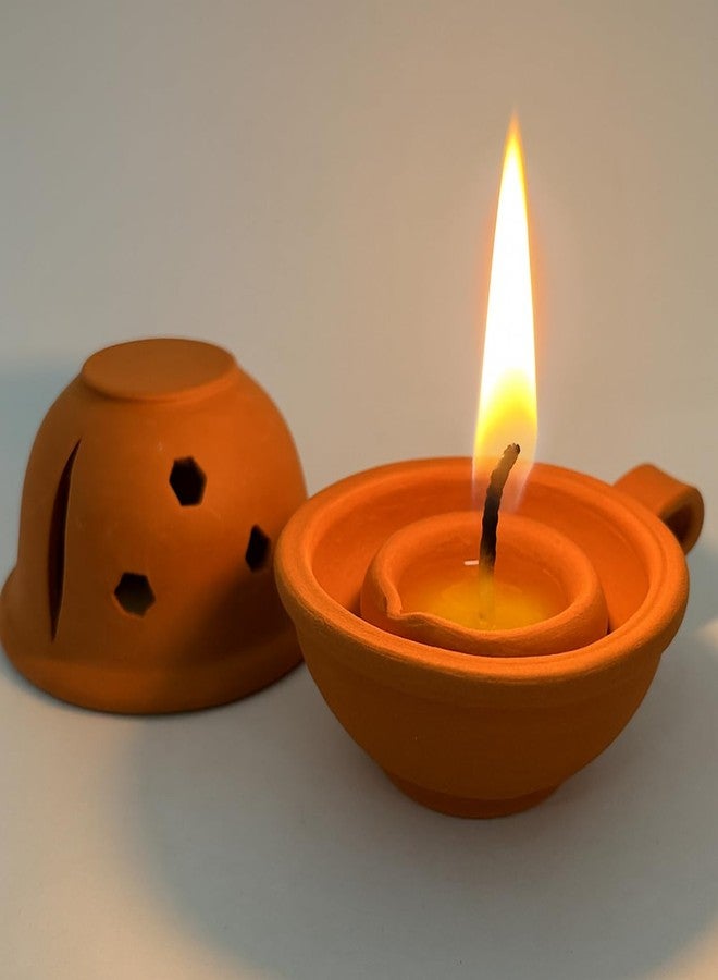 Himavat Handmade Terracotta Non Stop Diya Butter| Oil Diya with Dome | Clay Oil Lamp with Star Cut Out Lid | Traditional Decorative Diyaa for Diwali, Puja, Home Décor, Gifting (Pack of 1) - Image 5