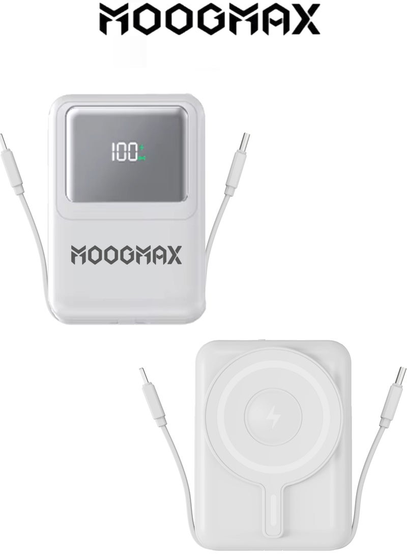 موجماكس باور بانك لاسلكي 10000 مللي امبير. شاحن متنقل صغير جدا بكيابل مدمجة (شاحن تايب سي& شاحن يو اس بي). باور بنك يدعم الشحن اللاسلكي ماج سيف. باور بانك مغناطيسي بقوة شحن سلكي 22.5 واط. بطاريه متنقله بشاشة رقمية. شاحن لاسلكي ايفون، سامسونج، هواوي، شومي وغيرها. - Image 2