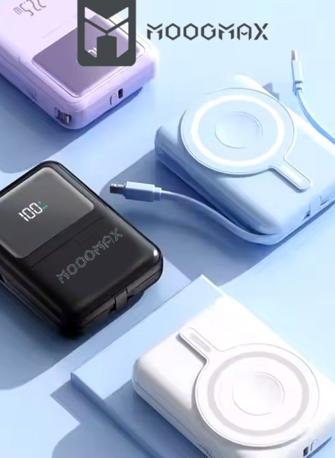موجماكس باور بانك لاسلكي 10000 مللي امبير. شاحن متنقل صغير جدا بكيابل مدمجة (شاحن تايب سي& شاحن يو اس بي). باور بنك يدعم الشحن اللاسلكي ماج سيف. باور بانك مغناطيسي بقوة شحن سلكي 22.5 واط. بطاريه متنقله بشاشة رقمية. شاحن لاسلكي ايفون، سامسونج، هواوي، شومي وغيرها. - Image 5