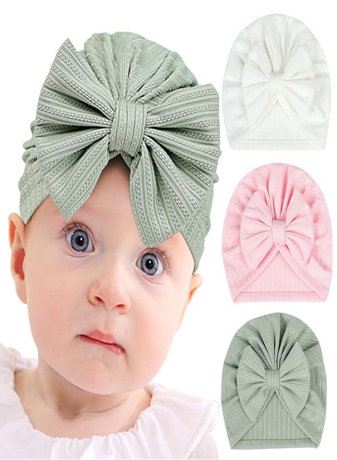 PALAY® 3 Pack Turban Cap for Baby Girl Boy Cute Stretchy Baby Cap Soft Infant Beanie Baby Hat for Newborns Baby Head Cap Hat Accessories Shower Gifts Turban Bow Baby Cap 6-12 Months - Image 1