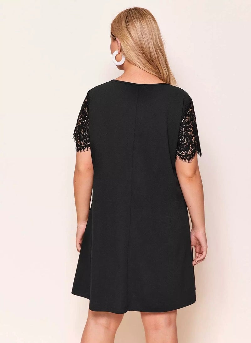 Plus Eyelash Lace Yoke Solid Dress  - Image 2