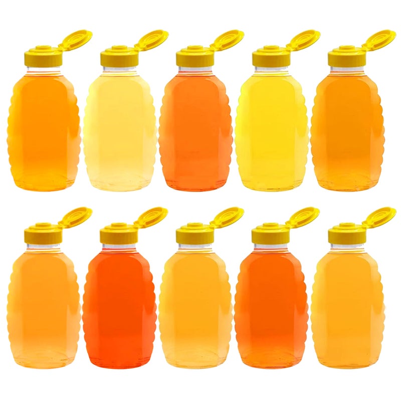 TidyFriend Honey Bottles 16 oz  10 Pack Empty Honey Squeeze Bottle with Flip Lid  Seal Clear Plastic Beehive Design PET Containers