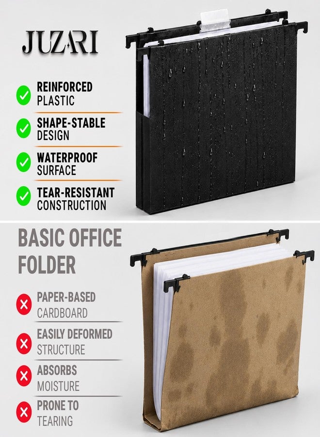 JUZARI 3 Pack Heavy Duty Hanging File Folders Plastic Letter Size 4 Inch Expandable - Black 8.5x11 Hanging File Folders for Cabinets, Wide Large Extra Capacity Expansion Folder for Office Home - Image 5