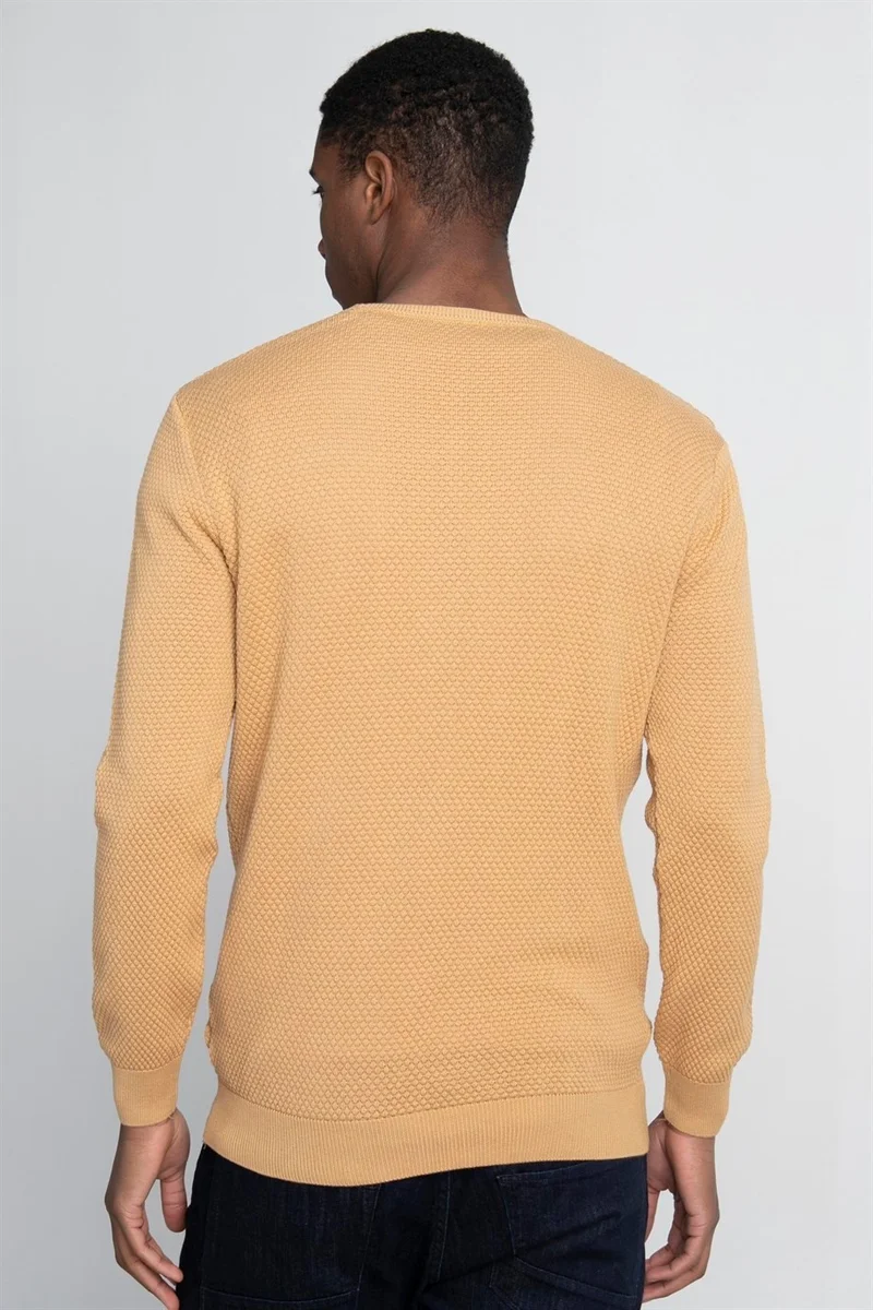 Tudors Slim Fit Narrow Cut Crew Neck Honeycomb Patterned Men's Sweater -