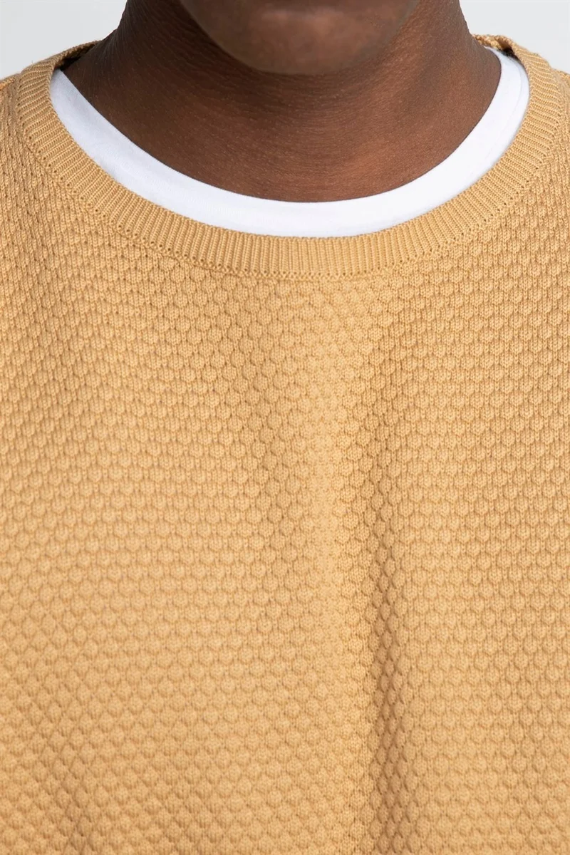Tudors Slim Fit Narrow Cut Crew Neck Honeycomb Patterned Men's Sweater -