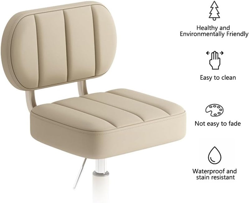 MOZOGOT PU Leather Rolling Stool with Back Rest Height Adjustable, Work Salon Drafting Swivel Task Chair with Wheels for Office Home 300lbs (Beige) - Image 5